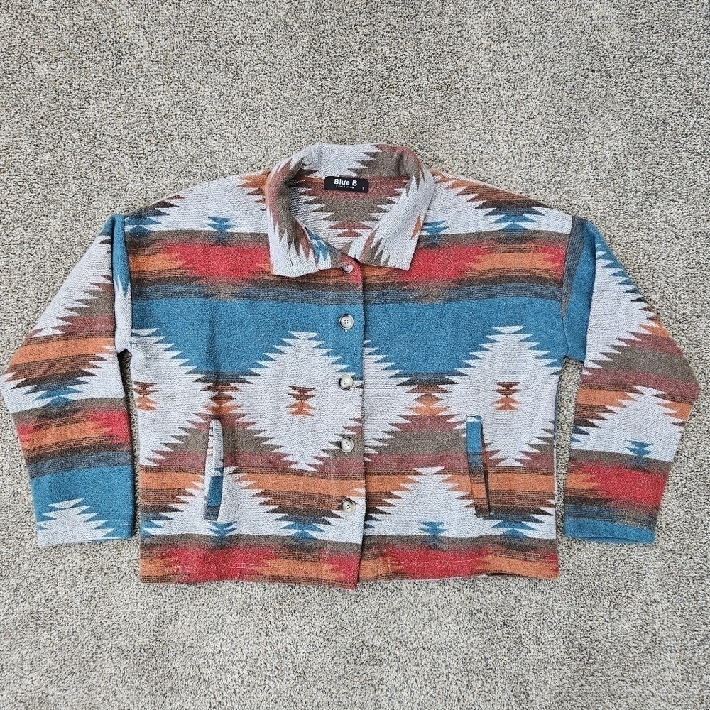Blue B Aztec Woven Button Up Collared Western Jacket Multicolor Womens Large